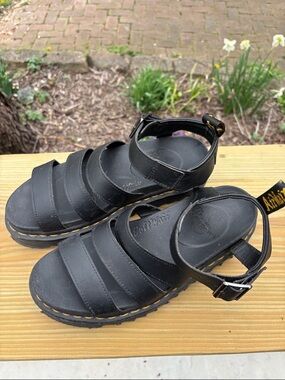 Doc Marten The Blaire  Black “Leather” Sandals with Ankle Strap